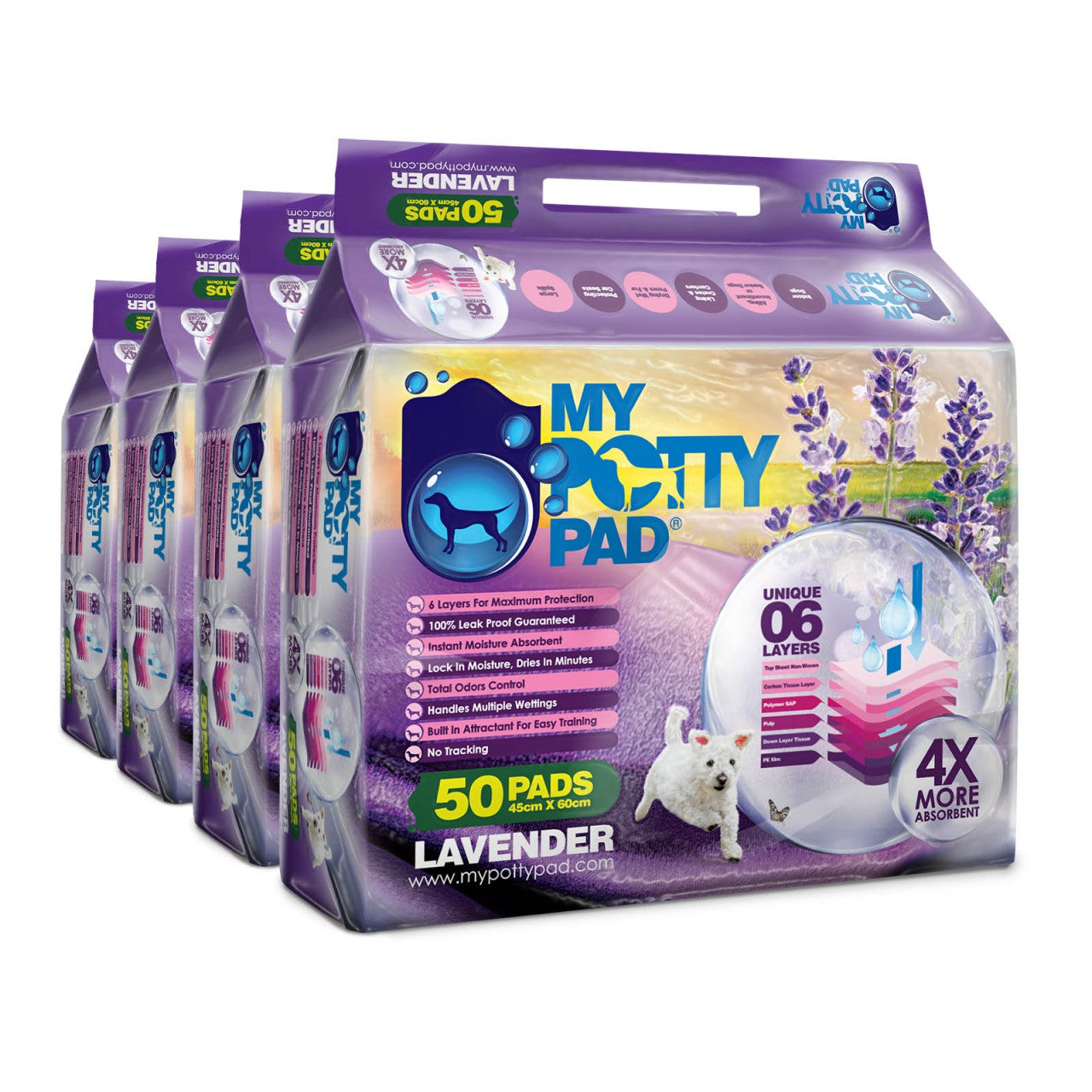 *原箱優惠*My Potty Pad薰衣草寵物尿墊45x60cm 50pcs x4 (006536)