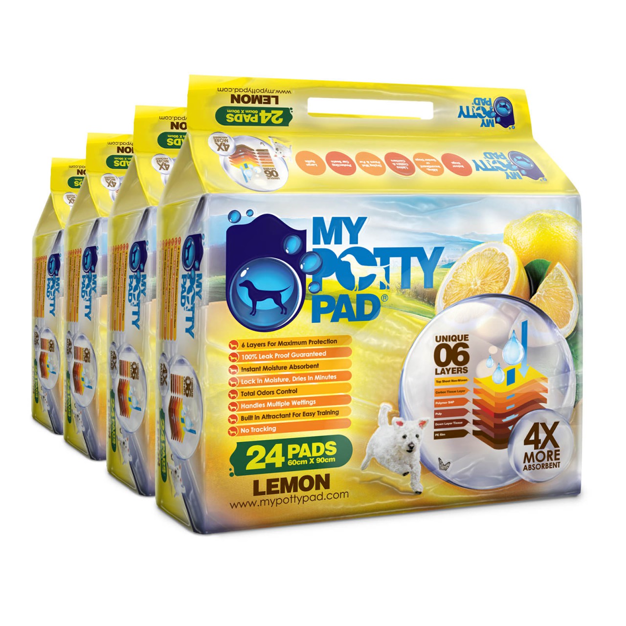 *原箱優惠*My Potty Pad檸檬寵物尿墊60x90cm 24pcs x4 (006921x4)