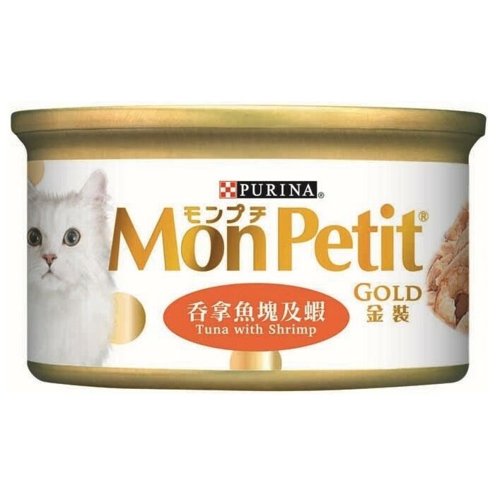 Mon Petit 貓濕糧 - 金裝 - 吞拿魚塊及蝦 85g x 24 can