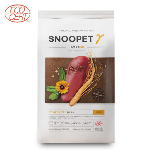 SNOOPET γ – 鮮鴨肉、紅參、蔬菜 (低油健美有機全犬配方) 8kg (007383)