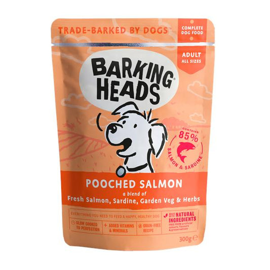 Barking Heads 無穀物成犬用主食濕包 - 85%三文魚+沙丁魚+田園蔬菜香草300g (004969)