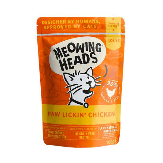 Meowing Heads無穀物成貓用主食濕包-93%放養雞肉&草飼牛100g (005004)