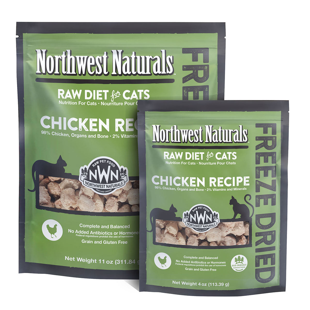 *套裝優惠*Northwest Naturals 無穀物脫水貓糧-雞肉味11oz(綠) x4 (002639)