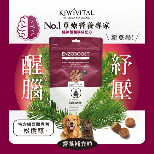 KIWIVITAL ENZOBOOST 180G / 60 CHEW 寵物腦神經醫學級草療營養補充粒 180G / 60 粒